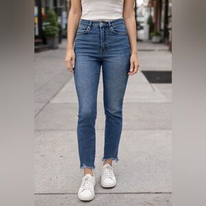 Good American Jeans Womens 8/28 Blue Skinny Raw Hem Stretch Denim High Rise